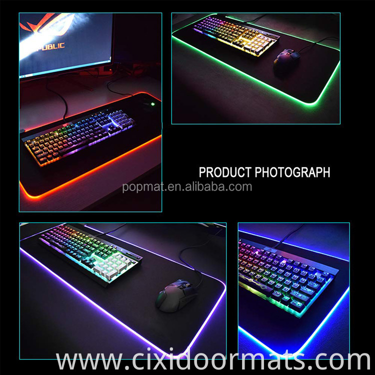 High quality Anti-slip rubber base USB luminous mouse pads customized gaming LED mouse pads